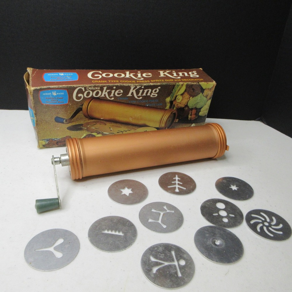 Vintage Nordic Ware Deluxe COOKIE KING Crank Style Spritz Press w/ 10 Discs
